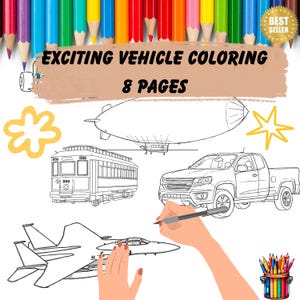 8 Fun Vehicle Coloring Pages – Instant Digital Download for Kids