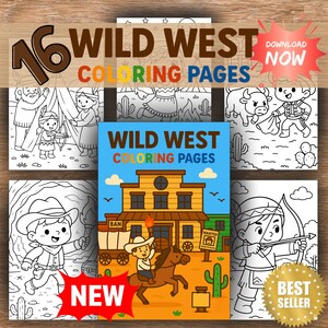 Libro para colorear del Salvaje Oeste – 16 páginas imprimibles + portada gratis – Tamaños A4 y Carta (EE. UU.) – Descarga instantánea en PDF