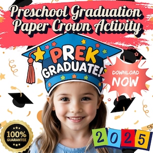 Corona de birrete de graduación para preescolar imprimible - Actividad de diadema de graduación para niños - Color y blanco y negro - Tamaño A4 y carta (EE. UU.) - Descargar PDF