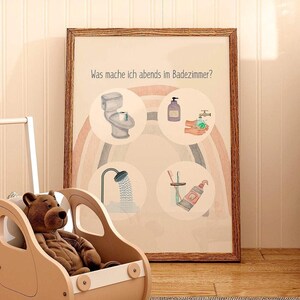 Conjunto de rutina de baño Montessori, mañana y noche, habitación infantil, decoración de pared para habitación de bebé, regalo diario, tamaño A4, A3, matrícula escolar de jardín de infantes