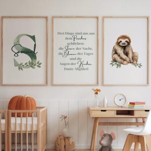 Lot d'affiches de 3 lettres personnalisées vertes, dicton, paresseux, singe, cerf chambre d'enfant chambre de bébé décoration murale A4 A3