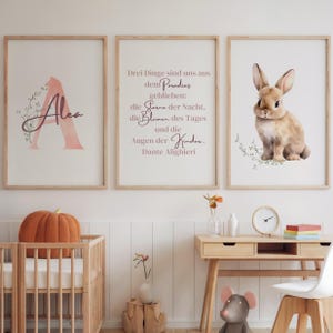 Juego de 3 pósteres personalizados con letras pastel en color rosa, que dicen: conejo, mariposa, cuadros de pared para habitación infantil, decoración de pared para habitación de bebé, tamaño A4, A3