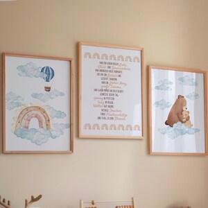 Conjunto de pósteres decorativos para habitación infantil, osos arcoíris, globo aerostático, afirmaciones alentadoras, cuadro de pared azul para baby shower, regalo A4 A3 para niño y niña