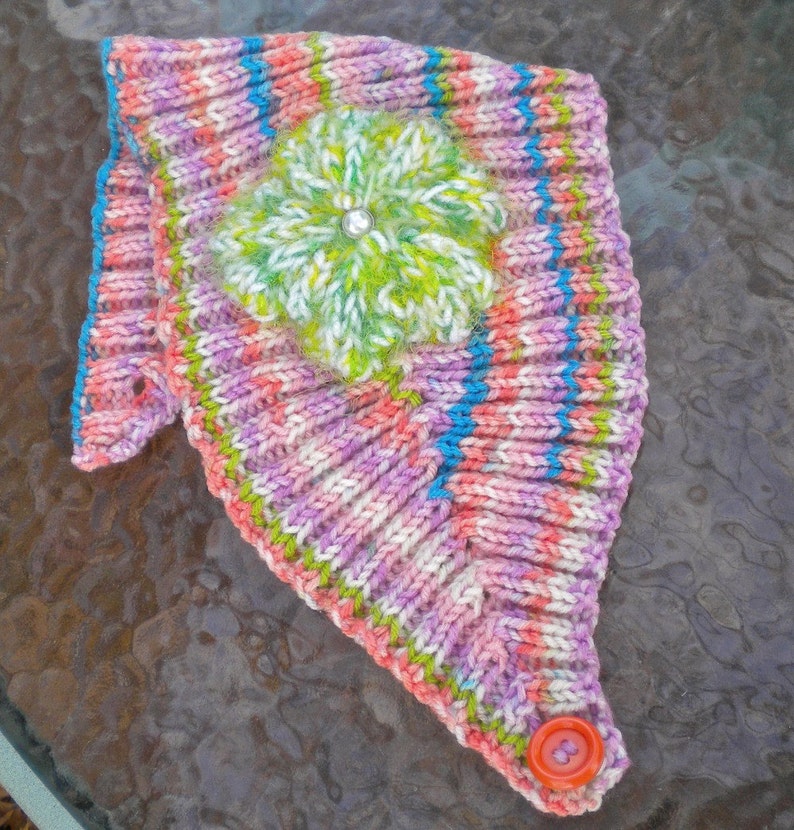 Headband Earwarmer Pastel Flower Sherbet Stripe Hand Knit image 2