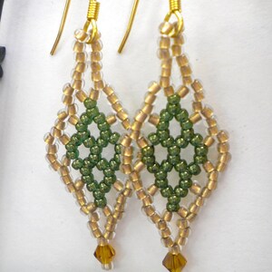 Earrings Green Beaded Zulu Diamond Motif Olive Bronze