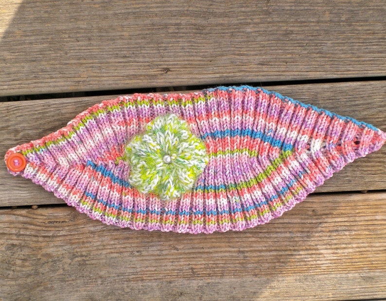 Headband Earwarmer Pastel Flower Sherbet Stripe Hand Knit image 5