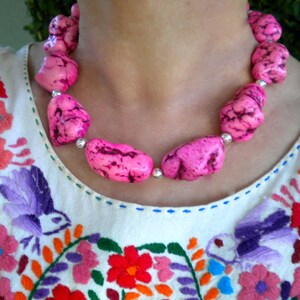 Necklace Pink Dyed Magnesite Nuggets Chunky Bright