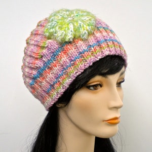 Headband Earwarmer Pastel Flower Sherbet Stripe Hand Knit image 1