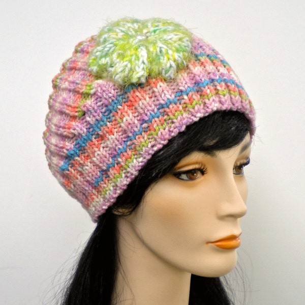 Headband Earwarmer Pastel Flower Sherbet Stripe Hand Knit