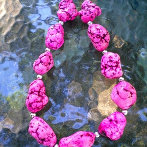 Necklace Pink Dyed Magnesite Nuggets Chunky Bright image 2