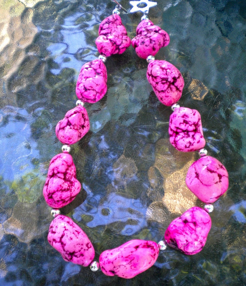 Necklace Pink Dyed Magnesite Nuggets Chunky Bright image 2