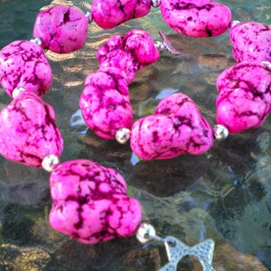 Necklace Pink Dyed Magnesite Nuggets Chunky Bright image 4