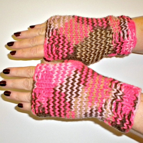 Gloves Fingerless Pink Brown Knit Cherry Mocha