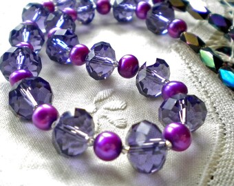 Necklace Purple Crystals Violet Pearls