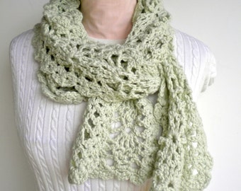 Lacy Scarf Pale Green Crochet