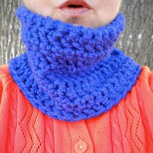 Cowl Neckwarmer Blue Crochet Bulky Lamb's Wool Blend