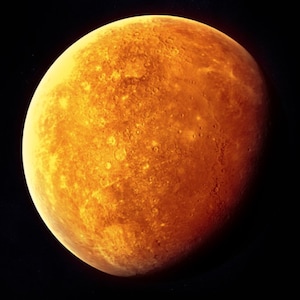 May include: A close-up image of Mars, a red planet with a rocky surface. The planet is illuminated by the sun, casting a warm glow on its surface.