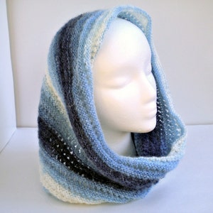 Cowl Blue Knit Lace Mohair Blend Scarf