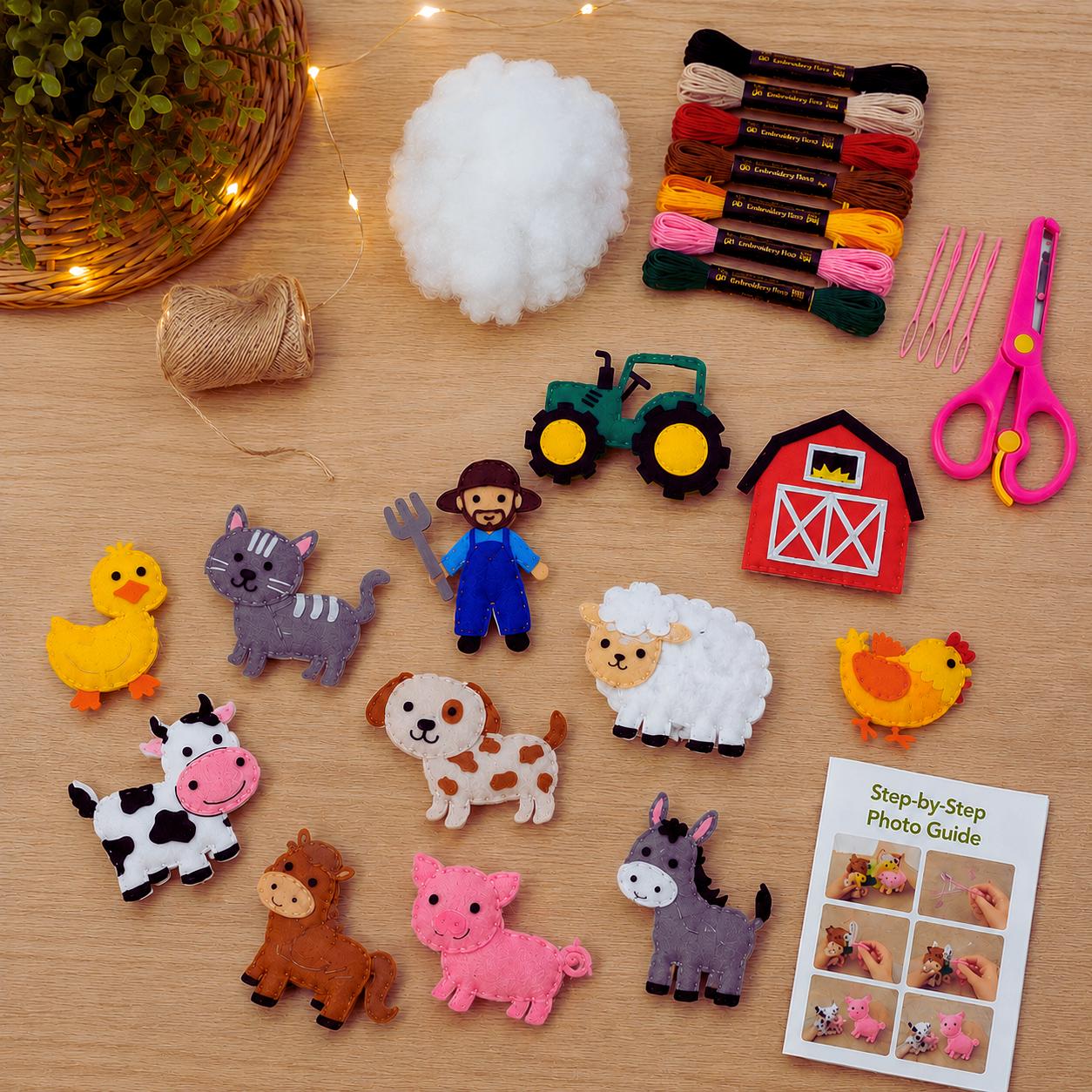 Farm Animal Sewing Kit for Kids, Felt DIY Craft Set, Montessori Fine…