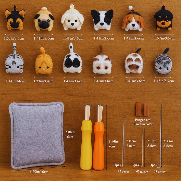 Needle Felting Kit 12pcs DIY Wool Felting Starter Set with Foam Pad, Tools & Instructions Cute Animal Doll Making Kit for Beginners