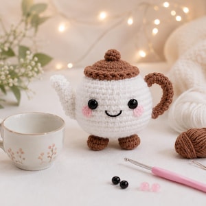 Teapot Crochet Kit, Beginner Amigurumi Kit, Crochet Starter Kit with Video Tutorial, DIY Yarn Craft Gift, Cute Crochet Kit