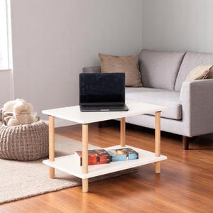 Wooden Coffe Table with Shelf – Minimalist Coffee Table for Living Room or Office – 2-Tier Compact Storage Table