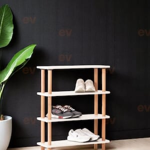 Minimalistisches Bücherregal aus Holz mit 4 Ablagen, kompakte Aufbewahrungslösung für Bücher, Dekor, Pflanzen, werkzeuglose Montage
