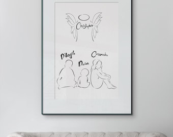 Custom Angel Baby Hand Drawn Line Art, Stillborn Baby Loss Miscarriage Gift, Pregnancy Loss Digital Print Memorial Keepsake Remembrance Gift