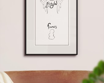 Custom Angel Baby Hand Drawn Line Art, Stillborn Baby Loss Miscarriage Gift, Pregnancy Loss Digital Print Memorial Keepsake Remembrance Gift
