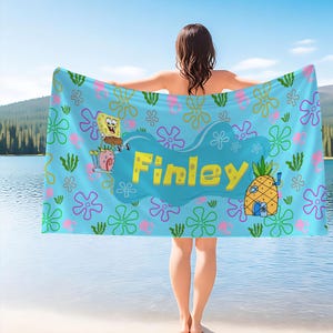 SpongeBob SquarePants, Spongebob fans, spongebob custom name towel, spongebob party favor, movie party favor, Sponge bob, Spongebob gift