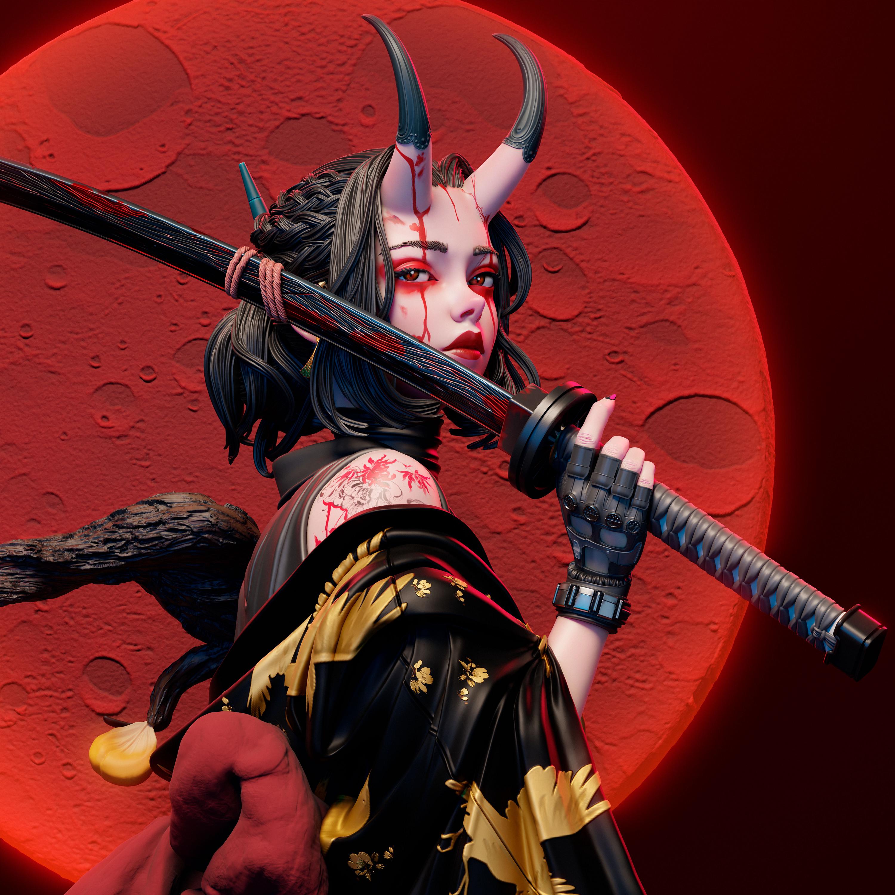 Oni Decor Female Demon Figure, Unpainted Kit (1/12, 1/6, UV Resin