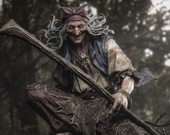 ババ・ヤガ像：神話上の老婆の樹脂製模型キット - 手塗りまたは未塗装