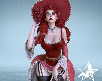Redd Cowgirl Collectible Miniature Statue - 3D Printed - Gift Idea for Painter - NSFW Pin Up - unpainted