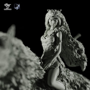 Princess and Wolf 3d printed statue Collectible Miniature figure gift idea painted scale 1\12 anime