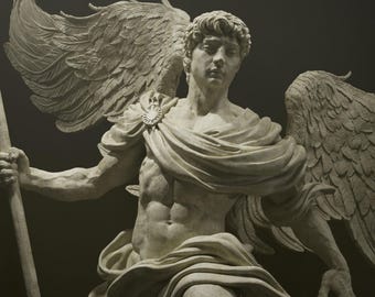 Archangel Michael Collectible Statue, Unpainted Resin Figure (Scale 1/6 1/12) | Flaming Sword Display, Altar Decor