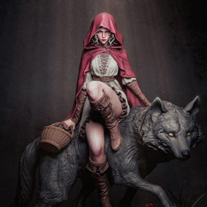 Hooded Rider on Wolf Hand Painted 3D Printed Collectible Statue - Unique Home Decor Gift - NSFW - Detailed - Scale 1/10