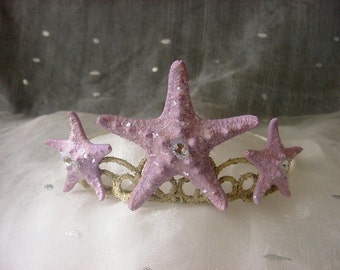 Starfish Mermaid Beach Wedding Tiara, Lavender Purple