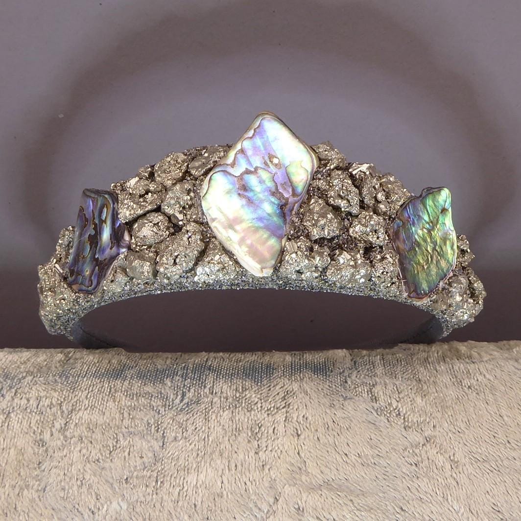 Paua Abalone Shell and Pyrite Mermaid Crown or Tiara Beach Wedding