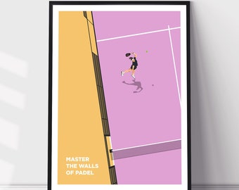 ヴィンテージパデルポスター：ミニマリストピンクのスポーツアートプリント