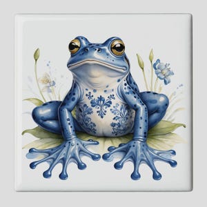 Delft Blue Ceramic Tile, Bolesławiec, Azulejos: Frog | Home Decor & Gift