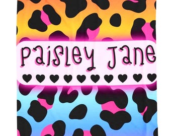 Personalized Rainbow Leopard Print Blanket