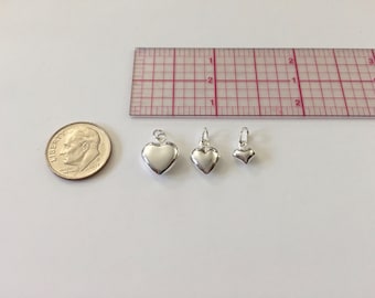 1-2 pieces Puff Heart Charm, Sterling Silver, 3 sizes, Jewelry making supplies, heart charms with jump rings, blessings bracelets