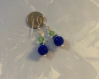 Seahawks or Sounders bling earrings, fan jewelry, sterling silver, team colors blue green, football jewelry (SH-er23