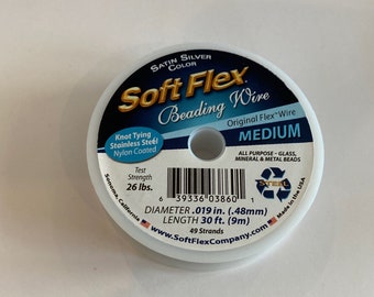 30' Soft Flex clear steel beading wire Original 49 strand Medium .019 jewelry wire, Knot Tying Satin Silver (wc-w019030sv