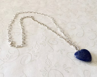 Lapis Heart Pendant, 18" Sterling Silver Heart Chain, Lobster Clasp, Valentine Sweetheart, semi precious stone jewelry, gift box