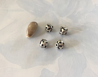 4pc Sterling Silver Bead 9.5mm, Bali Style, 3.2grams, Focal Bead, Hand Made, Jewelry Finding, Decorative Precious Metal Earring (sb-bsb15-4