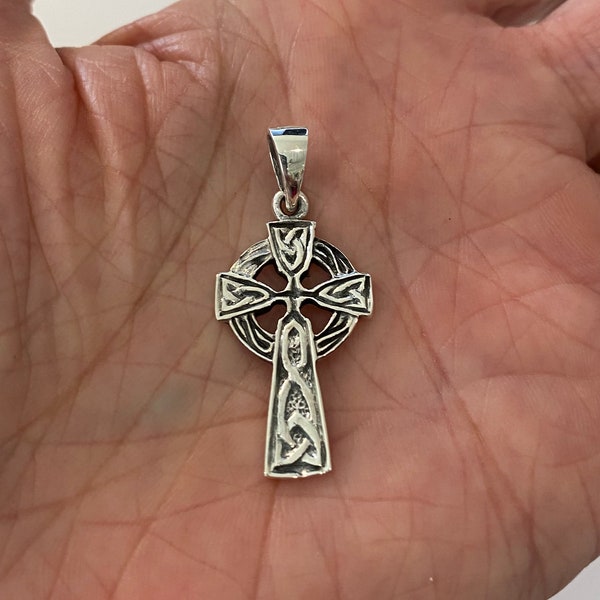 Trinity Celtic Cross Pendant, Sterling Silver, Triquetra Cross , Celtic Jewelry, Irish Jewelry, 1 3/8 inches, Christian Jewelry (es-celt