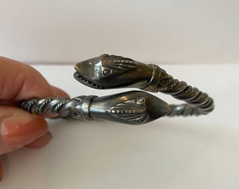 Gros bracelet jonc serpent serpent lourd 925, fil torsadé de 20 cm, 50 g, argent sterling massif, oxydé, patiné (es-snake_brac
