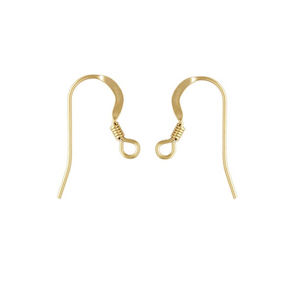 6-10pc Earwires French Hook 14K Yellow Gold Filled, hammered, with coil Earring Finding, Jewelry supply bulk (ea-gfhew-xx