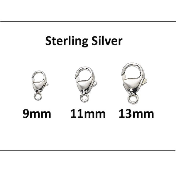 5pc Bulk Sterling Silver Oval Lobster Clasp, closed Ring, Trigger Clasp, Balloon Clasp, 3 sizes,  9mm, 11mm, 13mm, Jewelry Finding (sol